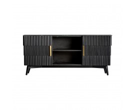 Masívny TV stolík Plissé Nero v čiernom mramorovom vyhotovení s kovovou rukoväťou v zlatej farbe