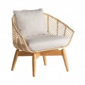 Ratanové kreslo Plissé Nature v naturálne hnedom masívnom prevedení s off white bielym čalúnením