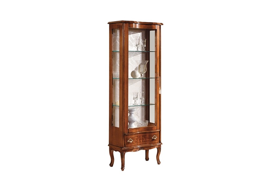 Luxusná klasická vitrína Clasica z masívu so štyrmi poličkami a zásuvkou (ľavá) 175 cm