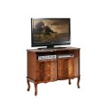 Luxusný rustikálny masívny TV stolík Clasica s poličkou, dvierkami a zásuvkami s vyrezávaným zdobením 87cm