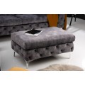 Chesterfield taburetka Modern Barock so sivým zamatovým poťahom 90cm