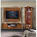 Barokový masívny TV stolík Pasiones s poličkami, dvierkami a zásuvkami a s bohatým rustikálnym zdobením 187cm