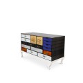 Luxusná moderná komoda Mondrian z lakovaného masívneho dreva s 15timi dizajnovými zásuvkami a dvomi dvierkami
