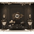 Luxusná moderná art-deco komoda Mondrian z lakovaného čierneho masívu s dizajnovými zásuvkami 186cm
