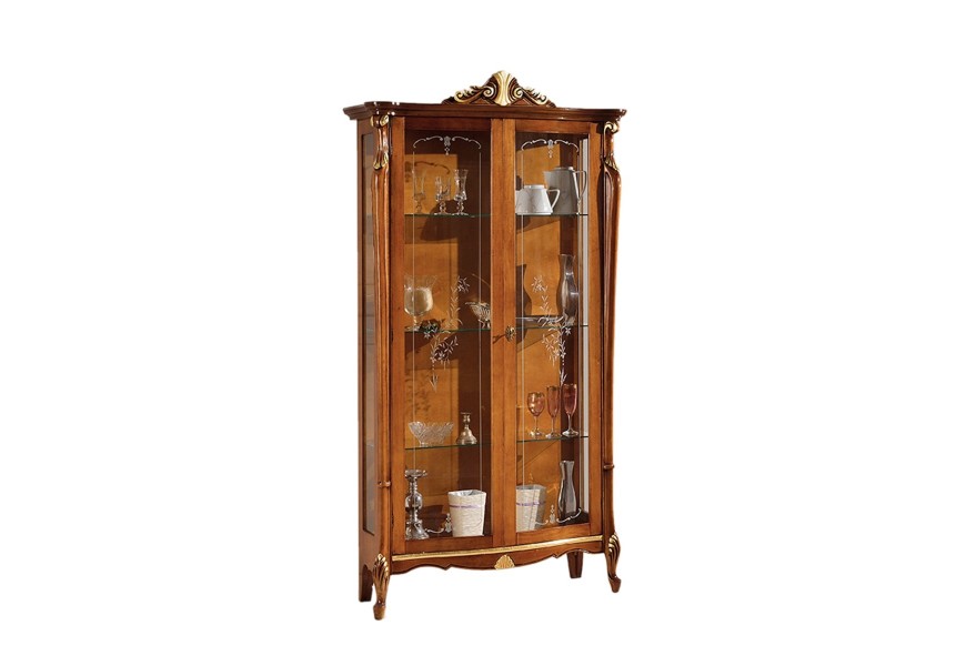 Baroková vyrezávaná hnedá masívna vitrína Pasiones s presklenými dvierkami na nožičkách 197cm