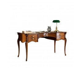Exkluzívny masívny kancelársky stôl Pasiones s rustikálnym zdobením, s piatimi zásuvkami a vyrezávanými nožičkami hnedej farby