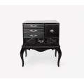 Luxusný čierny art-deco nočný stolík Mondrian z lakovaného masívu a čiernych skiel so striebornými detailmi 85cm