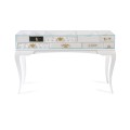Exkluzívny art-deco konzolový stolík z bieleho lakovaného masívu a číreho skla s pozlátenými detailmi