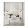 Luxusný biely konzolový stolík Mondrian z lakovaného masívu a číreho skla s pozlátenými detailmi 85cm