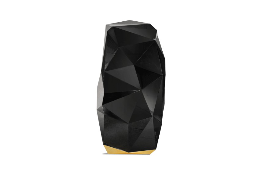 Luxusný art-deco čierny podlahový trezor na pozlátenej vyrezávanej podstave asymetrckou konštrukciou Diamond