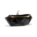 Moderná asymetrická dizajnová vaňa so základňou zo skleneného vlákna v čiernej farbe a vysokým kohútikom