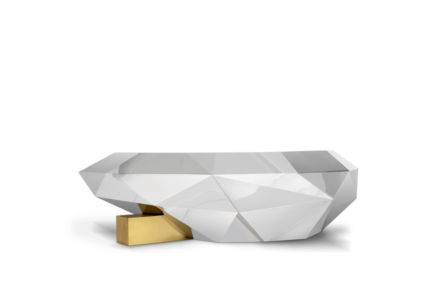 Luxusný dizajnový konferenčný stolík v striebornej farbe z masívneho dreva a nehrdzavejúcej ocele Diamond