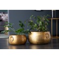 Orientálny dizajnový set nízkych zlatých kvetináčov Cobre zo zliatiny kovu s okrúhlymi rukoväťami 37m
