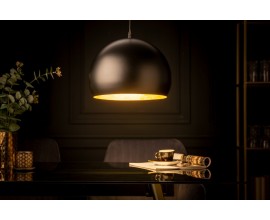 Moderná závesná lampa Tatuma okrúhleho tvaru čierno-zlatej farby z kovu 30cm 