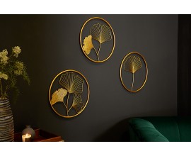 Jedinečný set nástenných zlatých dekorácií Biloba II  v tvare listov stromu Ginkgo Biloba v kruhu v orientálnom štýle