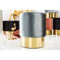 Art-deco modern&aacute; okr&uacute;hla taburetka Modern Barock so siv&yacute;m poťahom a zlatou kovovou podstavou 35cm 