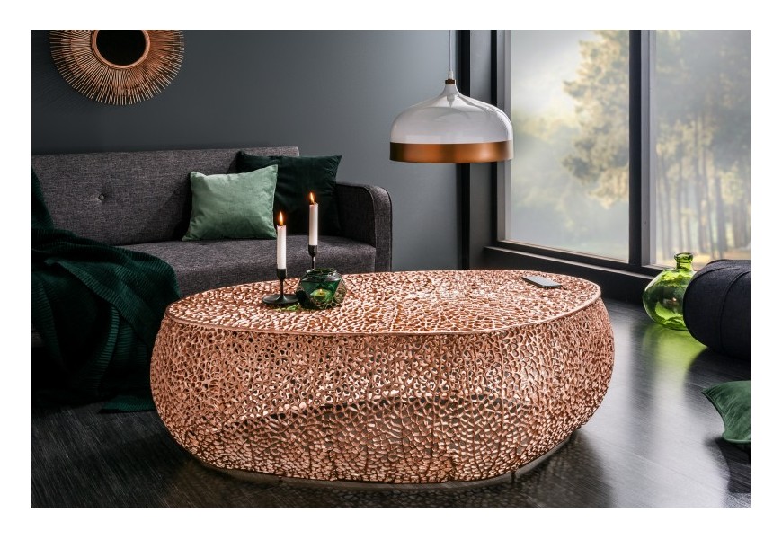 Art-deco modern&yacute; konferenčn&yacute; stol&iacute;k Hoja z kovu v medenej farbe 122cm