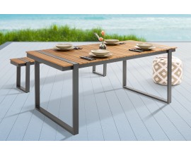 Industriálny dizajnový záhradný stolík Acostado s kovovými nohami a hnedou povrchovou doskou 180cm