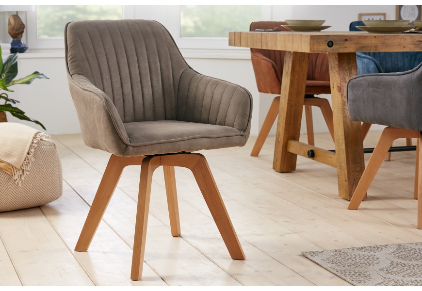 Škandinávske luxusné zamatové otočné jedálenské kreslo Caballet s opierkami na ruky a poťahom šedej farby 84cm