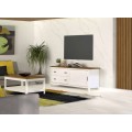 Dizajnový masívny TV stolík Cerdena s dvomi zásuvkami a posuvnými dvierkami 190cm