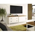 Dizajnový masívny TV stolík Cerdena s dvomi zásuvkami a posuvnými dvierkami 190cm