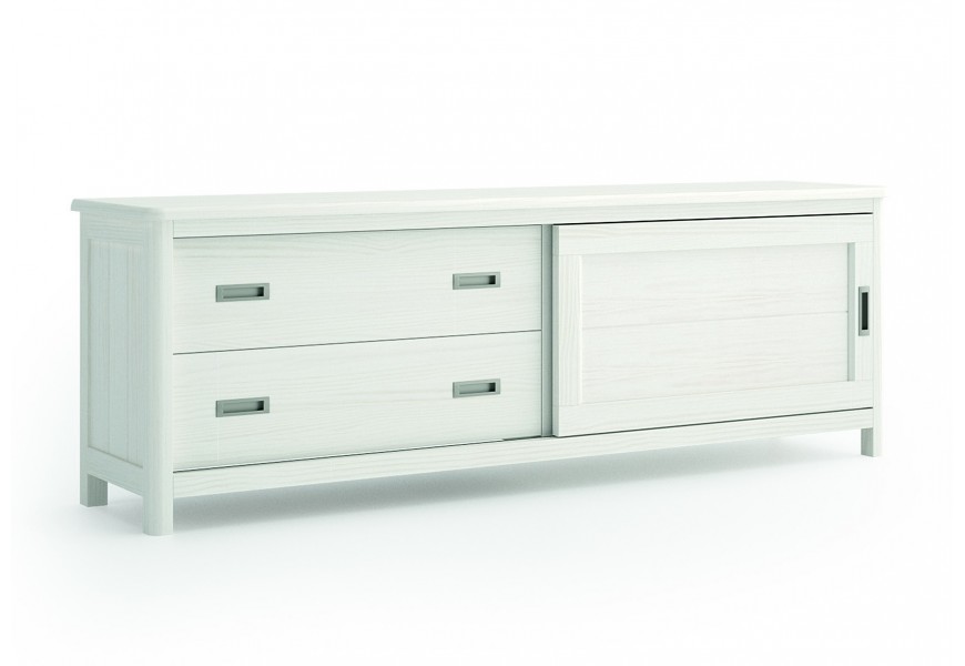 Dizajnový masívny TV stolík Cerdena s dvomi zásuvkami a posuvnými dvierkami 190cm