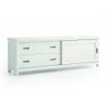 Dizajnový masívny TV stolík Cerdena s dvomi zásuvkami a posuvnými dvierkami 190cm