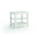 Elegantný masívny príručný stolík Verona bielej farby so sklenenou povrchovou doskou a poličkou