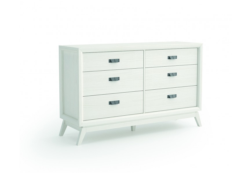 Dizajnová masívna komoda Rodas so šiestimi zásuvkami a šikmými nožičkami 143cm 