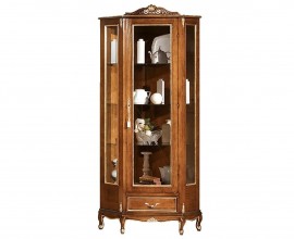 Luxusná klasická rohová vitrína Emociones z masívneho dreva s vyrezávanou výzdobou a chippendale nožičkami 184cm
