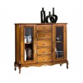 Luxusná rustikálna vitrína s presklenými dvierkami a piatimi zásuvkami na chippendale nožičkách