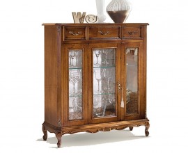 Rustikálna luxusná vitrína Emociones z masívneho dreva so zásuvkami a sklenenými dvierkami 115cm