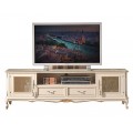 Luxusný barokový TV stolík Emociones s poličkami a zásuvkami krémovej farby so zlatým rustikálnym zdobením