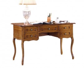 Luxusný rustikálny písací stolík Emociones z masívneho dreva s piatimi zásuvkami a vyrezávanými nožičkami 130cm