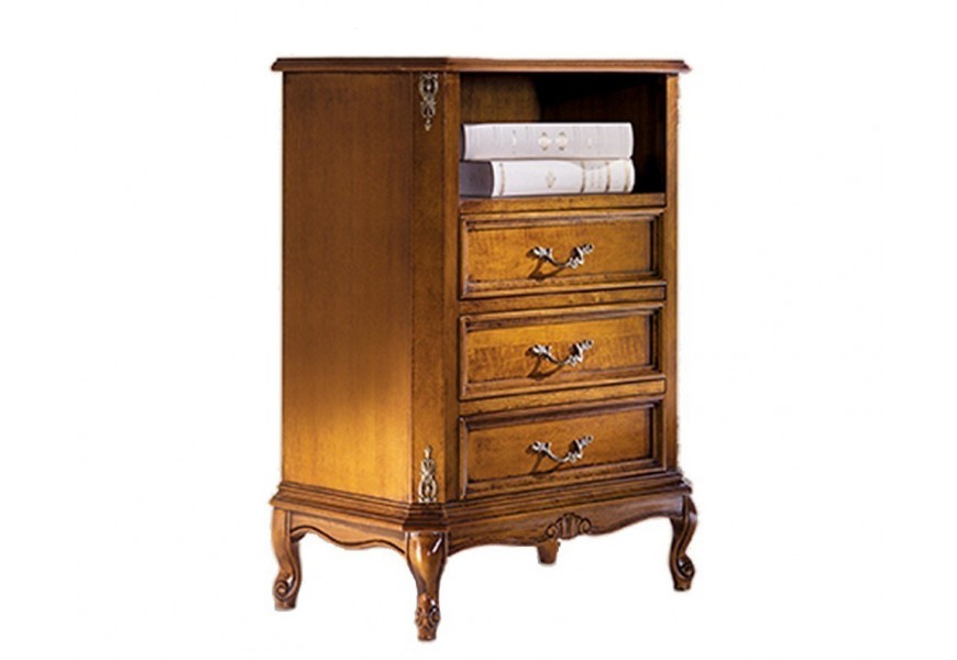 Luxusná rustikálna komoda Emociones s tromi zásuvkami a poličkou s vyrezávaným zdobením 82cm