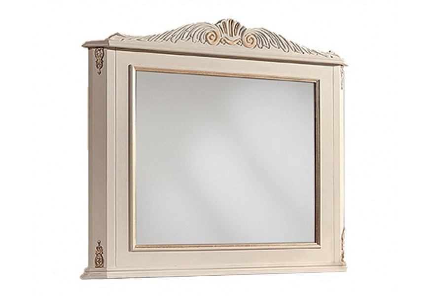 Luxusné klasické biele obdĺžnikové zrkadlo Emociones s vyrezávanými prvkami a detailmi 90 cm