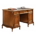 Luxusný klasický písací stôl Emociones z masívneho dreva v hnedej farbe s tromi zásuvkami a dvierkami s ozdobnými kovovými prvka