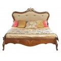 Luxusná drevená manželská posteľ v orechovo-hnedej v klasickom štýle so zlatou barokovou vyrezávanou výzdobou