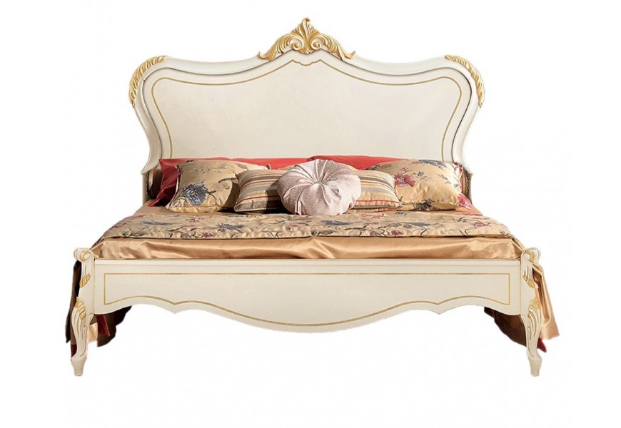 Luxusná klasická manželská posteľ Clasica z dreveného masívu s barokovou vyrezávanou výzdobou a zlatými detailmi 180cm
