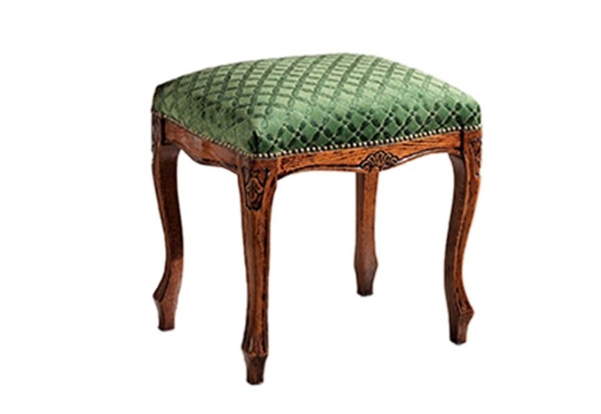 Baroková luxusná čalúnená taburetka Clasica z masívneho dreva s ornamentálnym vyrezávaním 45cm