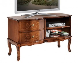 Rustikálny luxusný TV stolík Clasica s dvomi zásuvkami a poličkami s detailným vyrezávaním 87cm