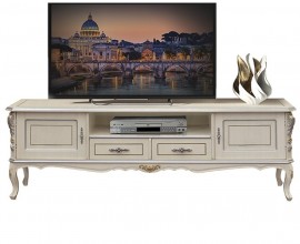 Luxusný klasický TV stolík Clasica z dreveného masívu s vyrezávanou výzdobou a úložným priestorom na chippendale nožičkách 184cm