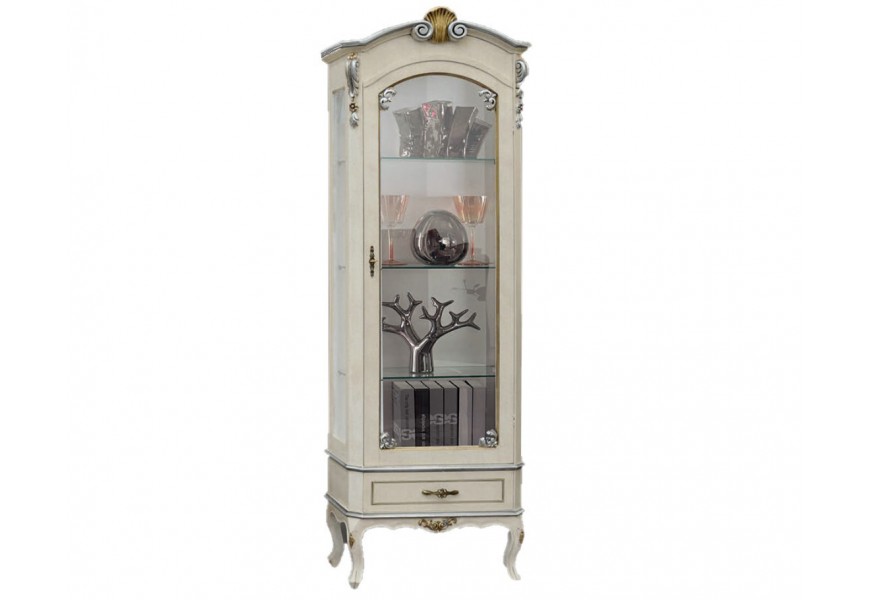 Luxusná klasická presklená vitrína Clasica z dreveného masívu s vyrezávanou barokovou výzdobou na nožičkách pravá 205cm