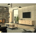 Masívny TV stolík z kolekcie nábytku Rodas s úložným priestorom v podobe dvoch dvierok a štyroch poličiek