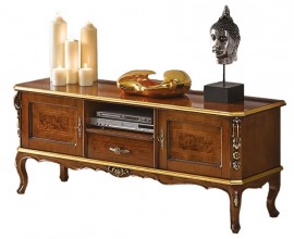Luxusný klasický TV stolík Clasica z dreveného masívu s vyrezávanou barokovou výzdobou a úložným priestorom na nožičkách 150cm
