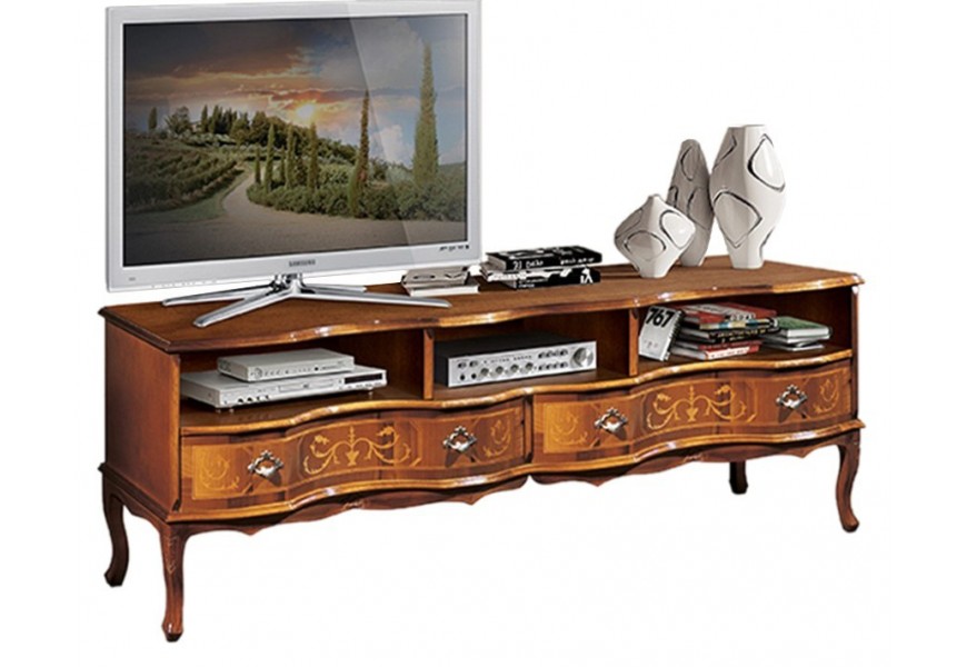 Luxusný rustikálny TV stolík Clasica s poličkami a zásuvkami s florálnymi ornamentami 169cm