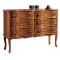 Klasická masívny komoda Clásica hnedej farby so štestimi zásuvkami s rustikálnym zdobením a s vyrezávanými nožičkami