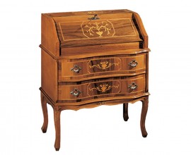 Luxusný barokový písací stolík Clasica so sekretárom z masívneho dreva s dvomi zásuvkami a rustikálnym zdobením 75cm