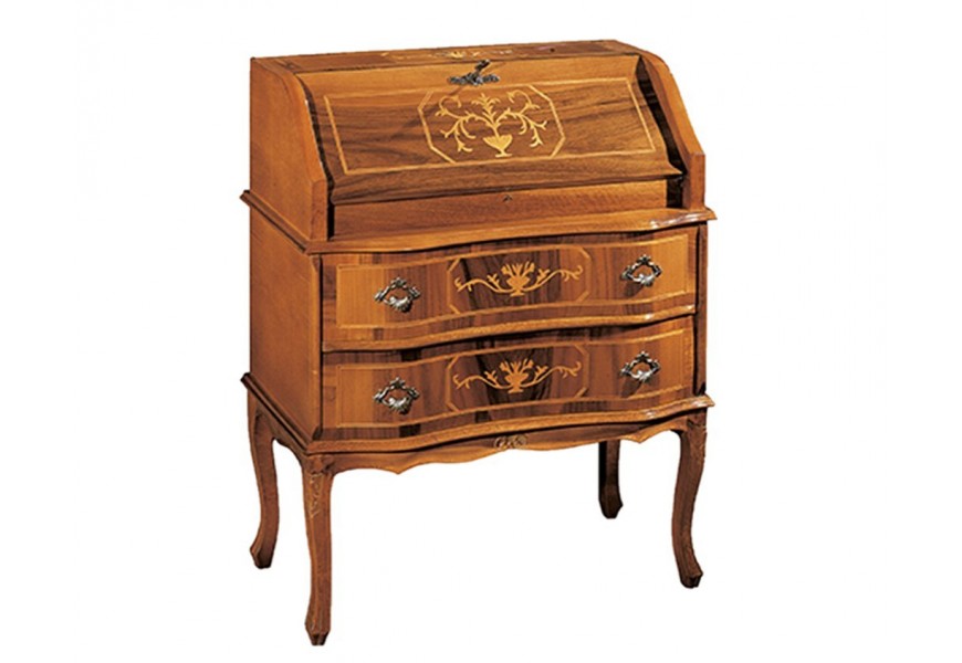 Luxusný kancelársky stolík so sekretárom Clásica hnedej farby z masívneho dreva s dvomi zásuvkami