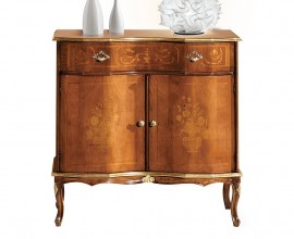 Luxusný rustikálny dvojdvierkový príborník Clasica z masívu so zásuvkou a ručne vyrezávanými detailmi s gravírovaním 90 cm